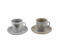 Set 6 Tazzine Tazze Caffe' in Ceramica Cuore con Piattini 200 ml 3 Colori