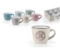 Set 6 Tazzine Tazze Caffe' in Ceramica Time For Coffee senza Piattini 90 ml
