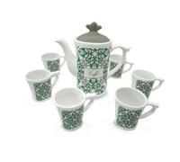 Set 6 Tazzine Tazze Caffe' + Teiera in Ceramica Decoro Verde