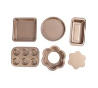 Set 6 Teglie Da Forno Antiaderenti In Acciaio Al Carbonio Con Fondo Sciolto, Manici In Silicone Grigio, Libretto Di Ricette Incluso, Vassoio Forno Per Pizza Muffin Toast (D'oro)