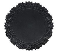 Set 6 Tovaglietta tonda nera in PVC, decoro floreale