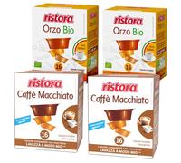 Set 64 Capsule Ristora miste per macchine ad uso domestico compatibili con il sistema A Modo Mio* 32 caffè macchiato 32 orzo