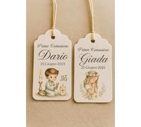 Set 65 Etichette Bomboniere Personalizzate - Nome, Data e Grafica - Ideali per Comunione, Battesimo, Matrimonio, Laurea - 6x3 cm - Made in Italy
