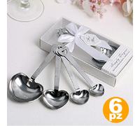 SET 6PZ. CUCCHIAIO 4 MISURE DOSATORE CUORE SCATOLA SEGNAPOSTO TAVOLA BOMBONIERA