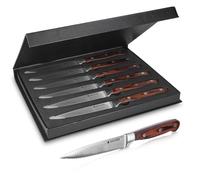 Navaris Set Coltelli Carne Bistecca Acciaio Inox - 6X Coltello Pizza con Lama Seghettata Antiruggine - Presa Ergonomica in Legno Pakka - Scatola incl.