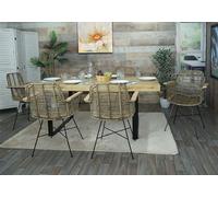 Set 6x sedie HWC-M29 sala da pranzo cucina rattan kubo intreccio legno metallo
