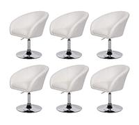 Set 6X sedie poltroncine Lounge girevoli HWC-F19 Metallo Cromato Ecopelle Bianco