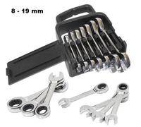 SET 7 CHIAVI COMBINATE COMPATTE A CRICCHETTO REVERSIBILI 8 - 19 mm CHROME VANADI