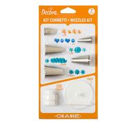 Set 7 pezzi Beccucci cornetti per fiori in acciaio inox con adattatore e supporto