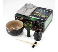 Set 7 Pezzi Matcha, Frusta Matcha in Resina, Set da tè Macha con Cucchiaio, Porta Frusta, Matcha Whisk, Paletta, Colino, Accessori Matcha del tè Tradizionale Giapponese Miglior Regalo, Macchia nera