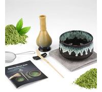 Set 7 Pezzi Matcha, Frusta Matcha in Resina, Set da tè Macha con Cucchiaio, Porta Frusta, Matcha Whisk, Paletta, Colino, Accessori Matcha del tè Tradizionale Giapponese Miglior Regalo, Blu-nero