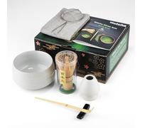 Set 7 Pezzi Matcha, Frusta Matcha, Set da tè Macha con Cucchiaio, Porta Frusta, Matcha Whisk, Paletta, Colino, Accessori Matcha Cerimonia del tè Tradizionale Giapponese Miglior Regalo, Bianco puro