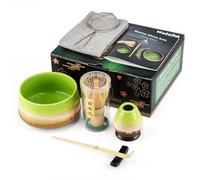 Set 7 Pezzi Matcha, Frusta Matcha, Set da tè Macha con Cucchiaio, Porta Frusta, Matcha Whisk, Paletta, Colino, Accessori Matcha Cerimonia del tè Tradizionale Giapponese Miglior Regalo, Verde forno