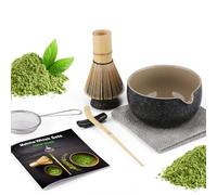 Set 7 Pezzi Matcha, Frusta Matcha, Set da tè Macha con Cucchiaio, Porta Frusta, Matcha Whisk, Paletta, Colino, Accessori Matcha Cerimonia del tè Tradizionale Giapponese Miglior Regalo, Nero maculato