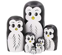Set 7 Pezzi Pinguino in Legno Fatto a Mano Bambole di nidificazione Matrioska Bambola Russa per Bambini Giocattolo Compleanno Natale Capodanno Regalo Decorazione della casa