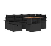 Set 7 pezzi polyrattan resistente UV per giardino e terrazza tavolo | Set Divano da Giardino 7 Pezzi con Cuscini Nero Polyrattan Modulare Tavolo Regolabile