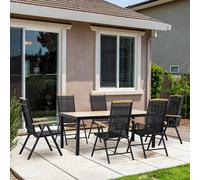 Set 7Pz Tavolo con Sedie da Giardino Pieghevoli e Regolabili in Texteline, Nero