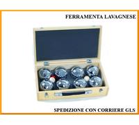 Set 8 bocce petanca in box di legno con pallini e misuratore