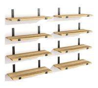 Set 8 Mensole da Parete in Legno Rovere Staffe Nero Scaffalatura da Muro 40x15cm