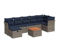 Set 8 Pezzi Polyrattan Resistente UV per Terrazzo Patio Grigio | Set Divano da Giardino 8 pz con Cuscini Grigio Polyrattan Salotto Tende da Esterno con Tavolino e Pouf Angolare Impermeabile