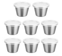Set 8 Vaschette Acciaio Inossidabile Sigillate - per mini Contenitori Impilabili per Insalata e Dressing - 70ml Ideali per Ufficio e per viaggio