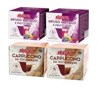 Set 80 Capsule Ristora Compatibili con le Macchine ad uso domestico Nescafè®* Dolce Gusto®* 40 Infuso mirtilli frutti rossi 40 Cappuccino da zuccherare