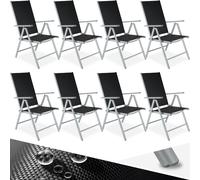 TecTake® 8 Sedie da Giardino in Alluminio, Pieghevoli e Leggere, Schienale Regolabile in 7 Posizioni, Facili da Lavare, Sedie Pieghevoli, 67x56x105cm, Salva-spazio, Carico 110kg - Nero/Agento
