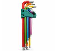Set 9 Chiavi Brugola Esagonali Extra Lunghe Da 90 a 225mm A Sfera Colorate CR-V