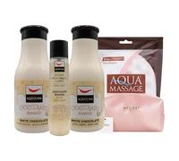 SET A-QUOLINA CIOCCOLATO BIANCO : BAGNO SCHIUMA 250ML+LATTE CORPO 250ML+PROFUMO 150ML +MELISSA POCHETTE +SPUGNA