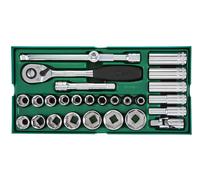 SATA ST09903SJ - Set di 27 vassoi metrici a 6 punti, attacco 1/2", colore: Verde