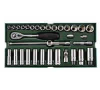 Set A Vassoio Bussole Esagonali Metriche 3/8'' 33 pz