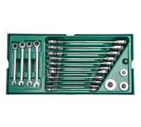 Set a vassoio chiavi combinate a cricchetto e recupero e adattatori 19 pz