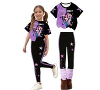 Set Abbigliamento Bambina Estivo Casual Composto da Maglietta a Maniche Corte e Pantaloni Lunghi con Stampa Grafica Urban Style K-pop, Completo Sportivo in Cotone Morbido B01 140