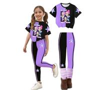 Set Abbigliamento Bambina Estivo Casual Composto da Maglietta a Maniche Corte e Pantaloni Lunghi con Stampa Grafica Urban Style K-pop, Completo Sportivo in Cotone Morbido B04 110