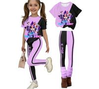 Set Abbigliamento Bambina Estivo Casual Composto da Maglietta a Maniche Corte e Pantaloni Lunghi con Stampa Grafica Urban Style K-pop, Completo Sportivo in Cotone Morbido B02 130