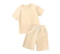 Set Abbigliamento Bambini 2 Pezzi in Cotone, T-Shirt a Maniche Corte e Pantaloncini Elastici, Completo Neonato Elegante Tinta Unita