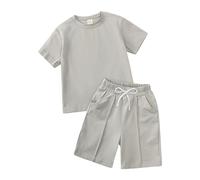 Set Abbigliamento Bambini 2 Pezzi in Cotone, T-Shirt a Maniche Corte e Pantaloncini Elastici, Completo Neonato Elegante Tinta Unita