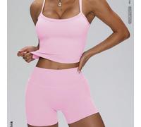 Set abbigliamento sportivo da donna minimalista e funzionale, in tessuto leggero per palestra e casual, composto da reggiseno modellante con imbottitura rimovibile + pantaloncini a vita alta sollevant