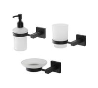 Set accessori a muro 3 pezzi in vetro e acciaio nero opaco e viti incluse Levan