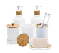 Set Accessori Bagno 2 Flaconi Balsamo con 2 Barattoli per Bastoncini di | portasapone con bicchiere portaspazzolino e vassoio Accessorio Bagno per Ripiano Lavabo Cucina Dormitorio
