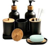 Set Accessori Bagno 2 flaconi shampoo con 2 contenitori per bastoncini di | portasapone con bicchiere portaspazzolino e vassoio Accessorio Bagno per Ripiano Lavabo Cucina Dormitorio