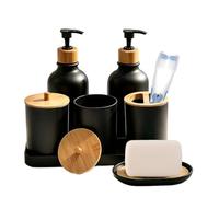 Set Accessori Bagno 2 Flaconi Shampoo con 2 Contenitori per Bastoncini di | Portasapone con Bicchiere Portaspazzolino e Vassoio Accessorio Bagno per Ripiano Lavabo Cucina Dormitorio