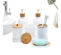 Set Accessori Bagno 2 flaconi shampoo con 2 contenitori per bastoncini di | Portasapone con Bicchiere Portaspazzolino e Vassoio Accessorio Bagno per Ripiano Lavabo Cucina Dormitorio
