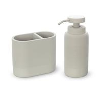 Set Accessori Bagno 2 Pezzi Con Dispenser Sapone Liquido E Bicchiere Porta Spazzolini In Poliresina Crema Della Linea Marica