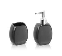 Set Accessori Bagno 2 Pezzi in Ceramica, Kit Accessori da appoggio, Include Dispenser Sapone e portaspazzolini (Grigio)