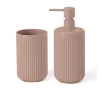 Set Accessori Bagno 2 Pezzi Rosa Cannettato Con Dispenser E Porta Spazzolini - Linea Arizona | D 7,5 X H 12 Cm