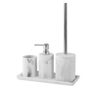 Set Accessori Bagno 4 Pezzi Lusso Linea Ivy Effetto Marmo Bianco Include Dispenser, Portaspazzolino, Portascopino E Vassoio In Resina Durevole