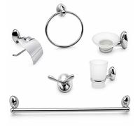 Set Accessori Bagno 6 Pezzi Cromato Vetro Satinato Completo Arredo Bagno 52918
