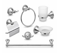 Set Accessori Bagno 6 Pezzi Cromato Vetro Satinato Completo Arredo Bagno 52919