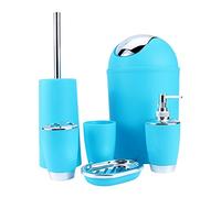Set Accessori Bagno 6 Pezzi in Plastica Blu con Portasapone e Dispenser per Arredo Moderno